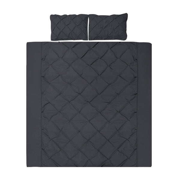 Giselle Quilt Cover Set Diamond Pinch Black - Queen Giselle Bedding