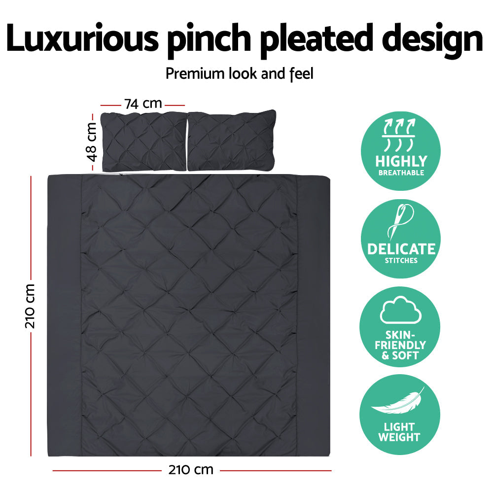 Giselle Quilt Cover Set Diamond Pinch Black - Queen Giselle Bedding