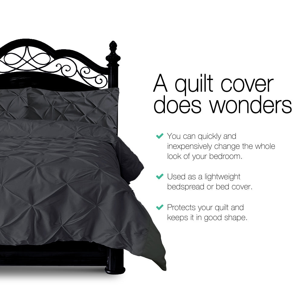 Giselle Quilt Cover Set Diamond Pinch Black - Queen Giselle Bedding