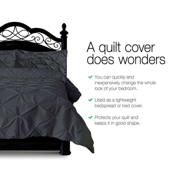 Giselle Quilt Cover Set Diamond Pinch Black - Super King Giselle Bedding