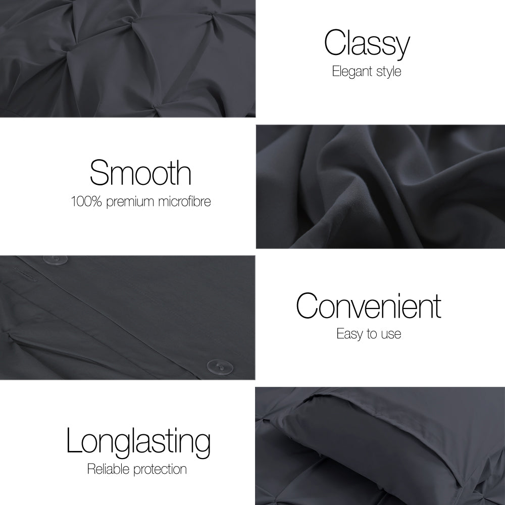 Giselle Quilt Cover Set Diamond Pinch Black - Super King Giselle Bedding