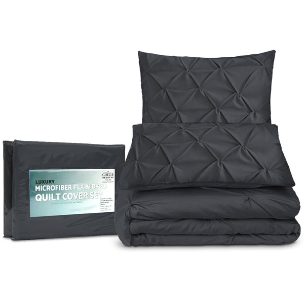 Giselle Quilt Cover Set Diamond Pinch Black - Super King Giselle Bedding
