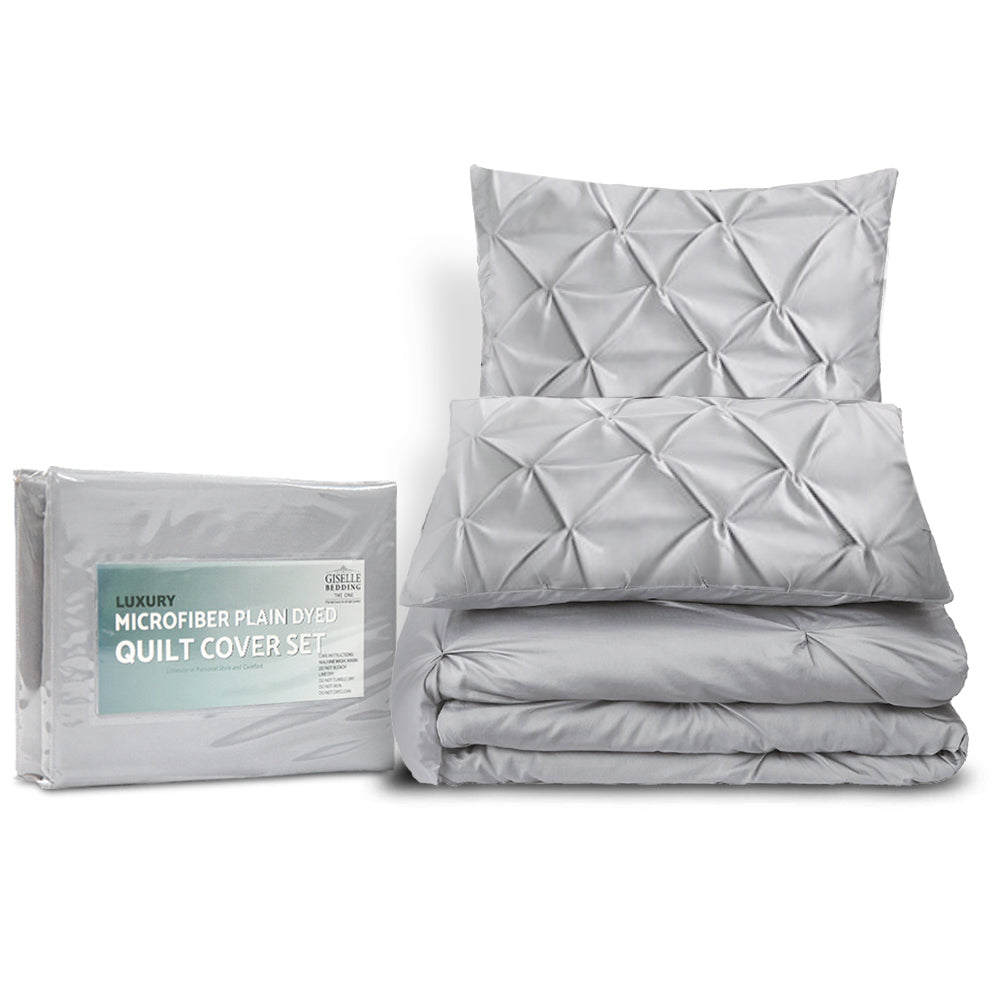 Giselle Quilt Cover Set Diamond Pinch Grey - King Giselle Bedding