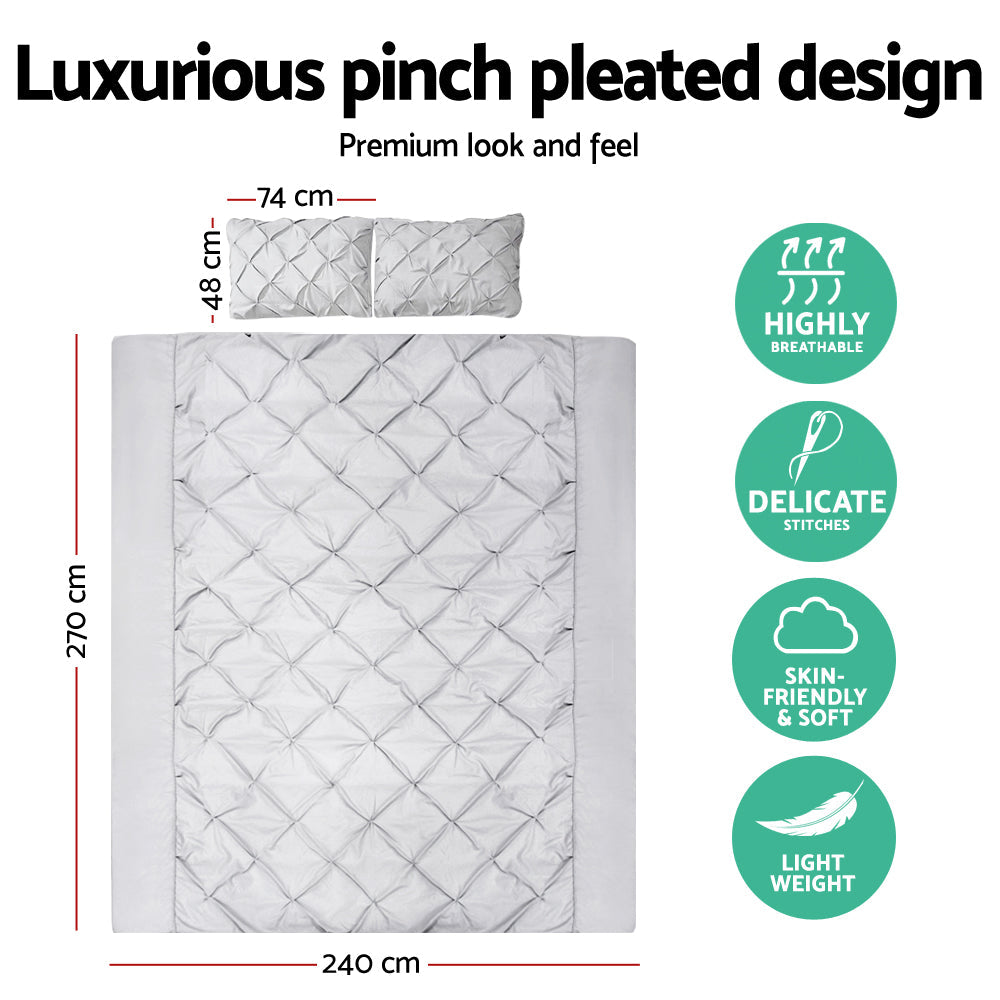 Giselle Quilt Cover Set Diamond Pinch Grey - Super King Giselle Bedding
