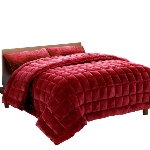 Giselle Bedding Faux Mink Quilt Comforter Winter Throw Blanket Burgundy King freeshipping - Awezingly