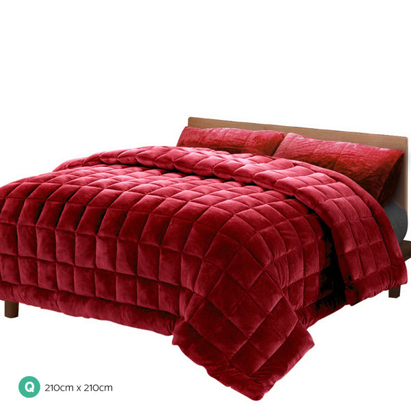 Giselle Bedding Faux Mink Quilt Comforter Throw Blanket Winter Burgundy Queen freeshipping - Awezingly