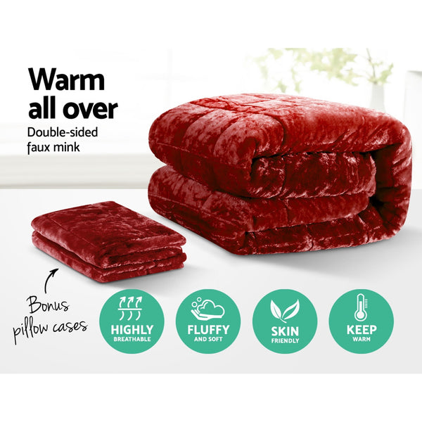 Giselle Bedding Faux Mink Quilt Comforter Throw Blanket Winter Burgundy Queen freeshipping - Awezingly