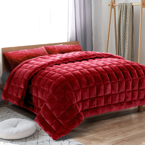 Giselle Bedding Faux Mink Quilt Comforter Throw Blanket Winter Burgundy Queen freeshipping - Awezingly