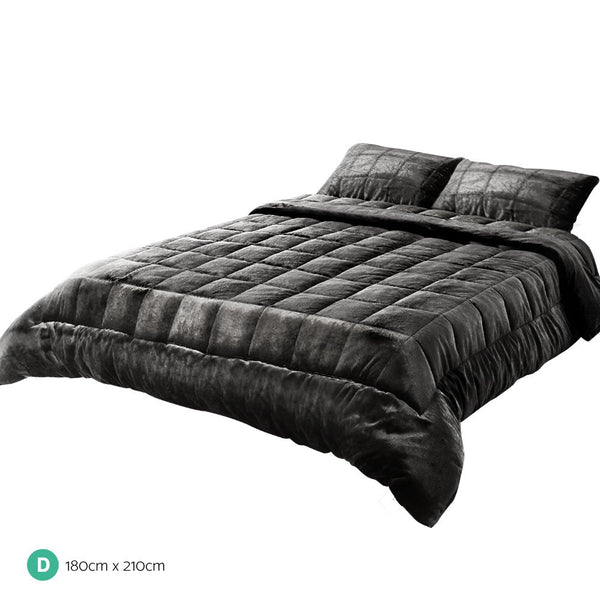 Giselle Bedding Faux Mink Quilt Double Size Charcoal Giselle Bedding