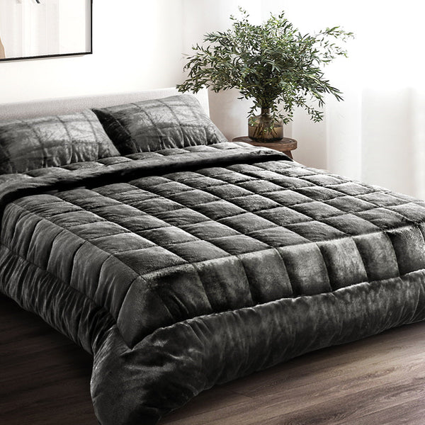 Giselle Bedding Faux Mink Quilt Double Size Charcoal Giselle Bedding