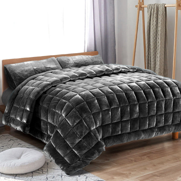 Giselle Bedding Faux Mink Quilt Double Size Charcoal Giselle Bedding