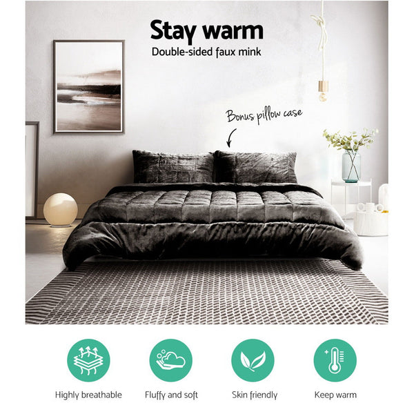 Giselle Bedding Faux Mink Quilt Queen Size Charcoal Giselle Bedding