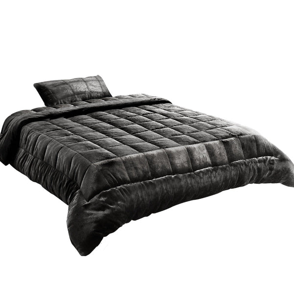 Giselle Bedding Faux Mink Quilt Single Size Charcoal Giselle Bedding