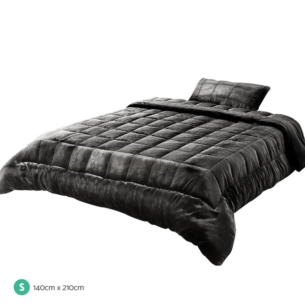 Giselle Bedding Faux Mink Quilt Single Size Charcoal Giselle Bedding