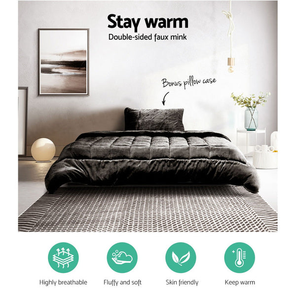 Giselle Bedding Faux Mink Quilt Single Size Charcoal Giselle Bedding