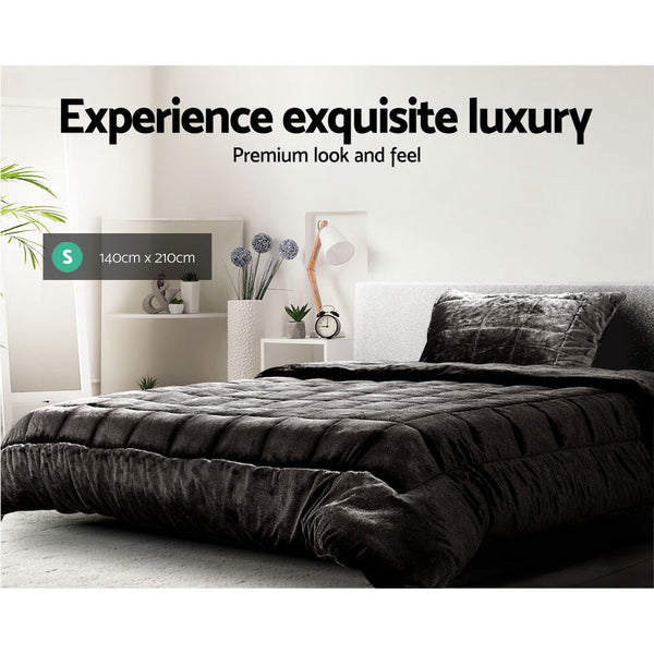 Giselle Bedding Faux Mink Quilt Single Size Charcoal Giselle Bedding