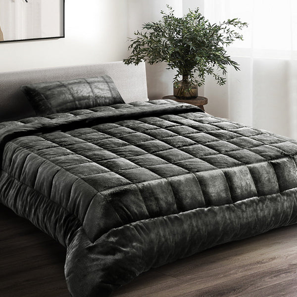 Giselle Bedding Faux Mink Quilt Single Size Charcoal Giselle Bedding