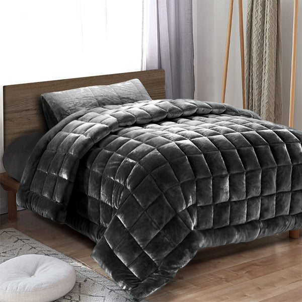 Giselle Bedding Faux Mink Quilt Single Size Charcoal Giselle Bedding