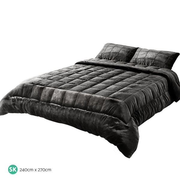 Giselle Bedding Faux Mink Quilt Super King Charcoal Giselle Bedding
