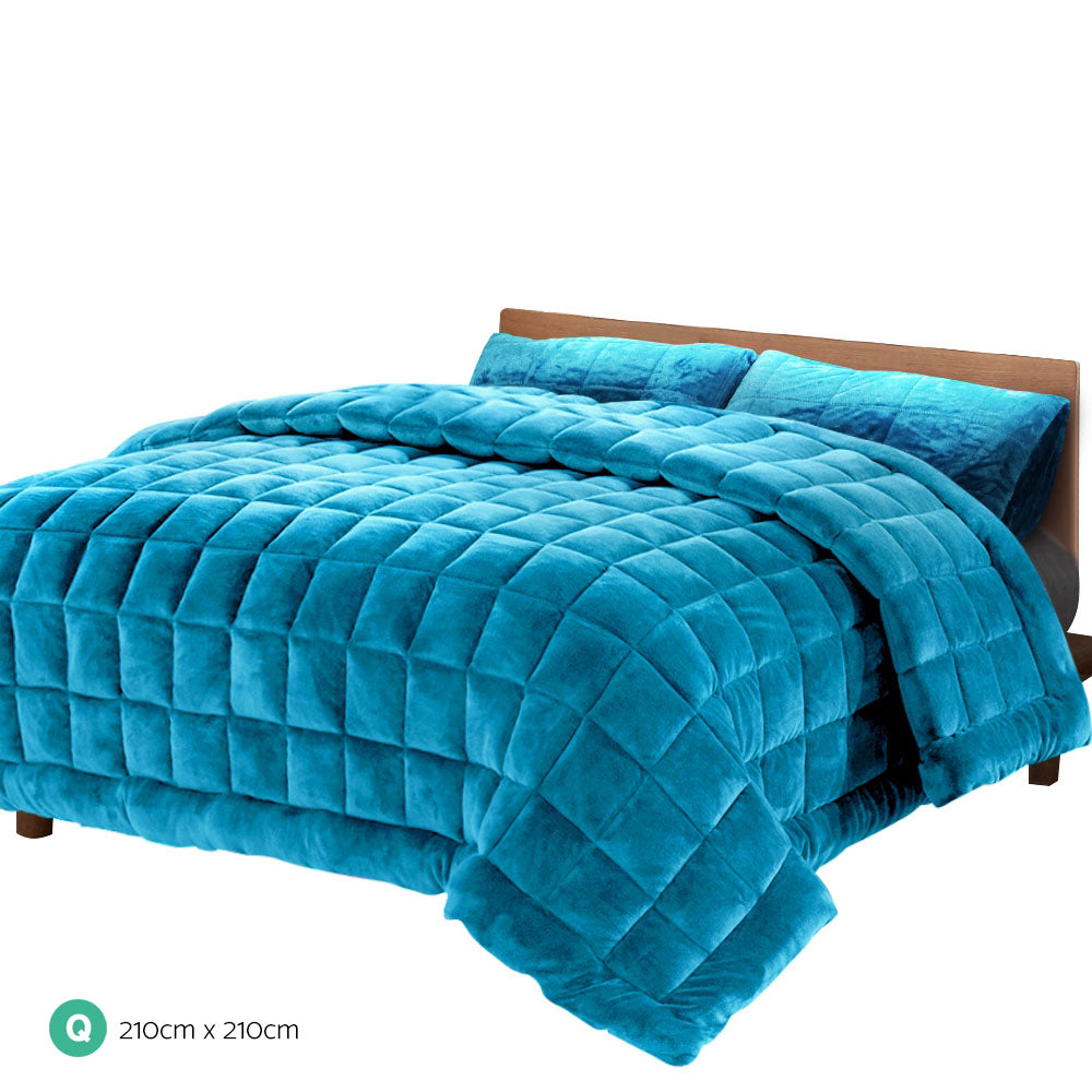 Giselle Bedding Faux Mink Quilt Comforter Duvet Doona Winter Throw Blanket Teal Queen freeshipping - Awezingly