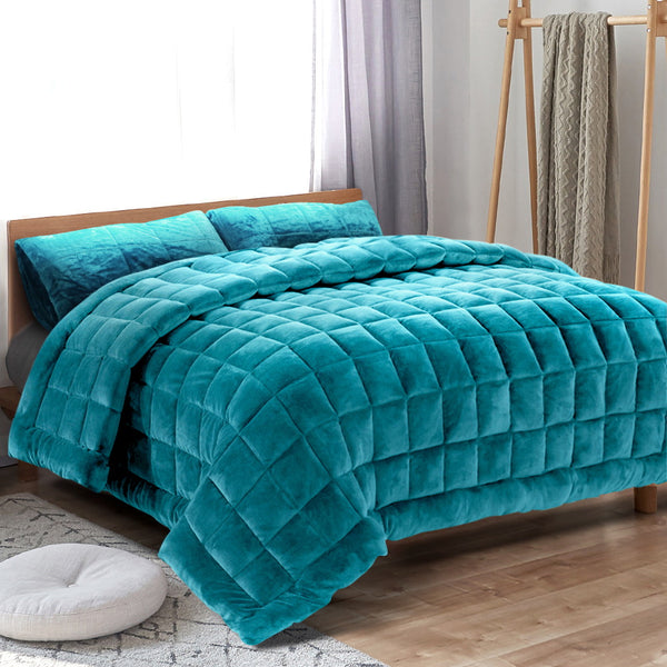 Giselle Bedding Faux Mink Quilt Comforter Duvet Doona Winter Throw Blanket Teal Queen freeshipping - Awezingly