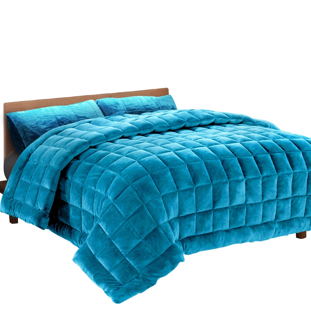 Giselle Bedding Faux Mink Quilt Comforter Winter Weight Throw Blanket Teal Super King freeshipping - Awezingly