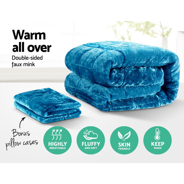 Giselle Bedding Faux Mink Quilt Comforter Winter Weight Throw Blanket Teal Super King freeshipping - Awezingly