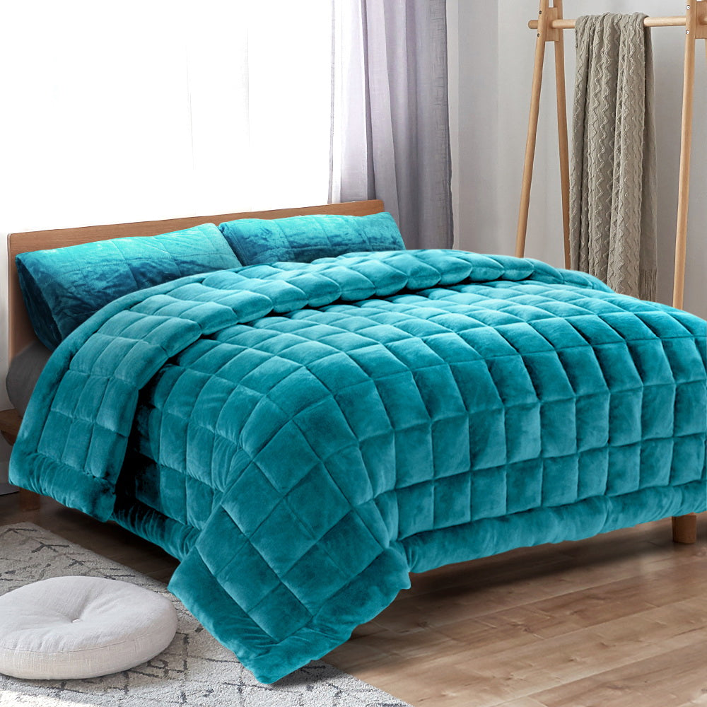 Giselle Bedding Faux Mink Quilt Comforter Winter Weight Throw Blanket Teal Super King freeshipping - Awezingly