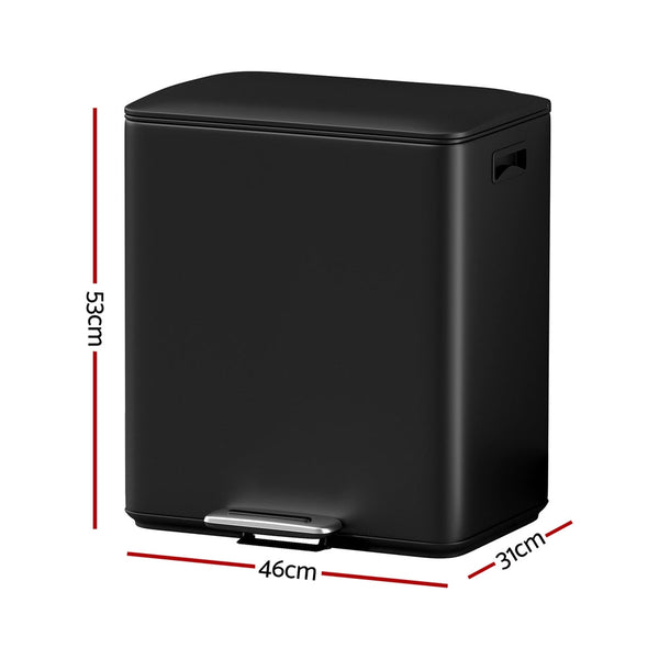 Cefito Pedal Bins Rubbish Bin Dual Compartment Waste Recycle Dustbins 40L Black Does not apply