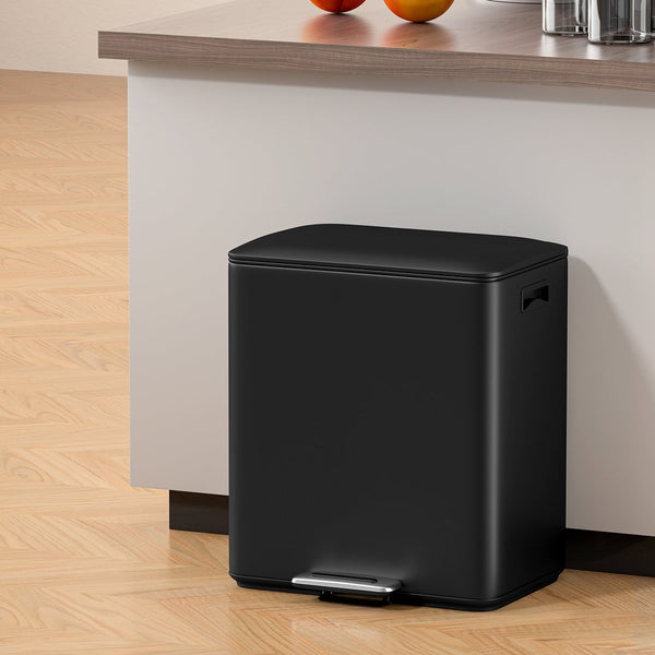 Cefito Pedal Bins Rubbish Bin Dual Compartment Waste Recycle Dustbins 40L Black Does not apply