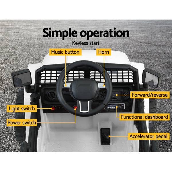 Rigo Kids Ride On Car Electric 12V Car Toys Jeep Battery Remote Control White Rigo
