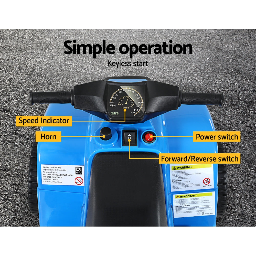 Rigo Kids Ride On ATV Quad Motorbike Car 4 Wheeler Electric Toys Battery Blue RIGO