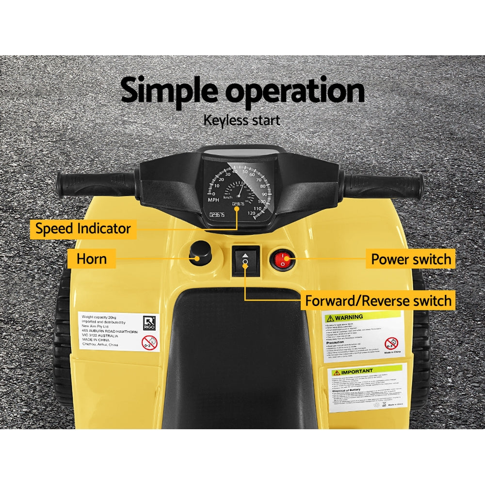 Rigo Kids Ride On ATV Quad Motorbike Car 4 Wheeler Electric Toys Battery Yellow Rigo