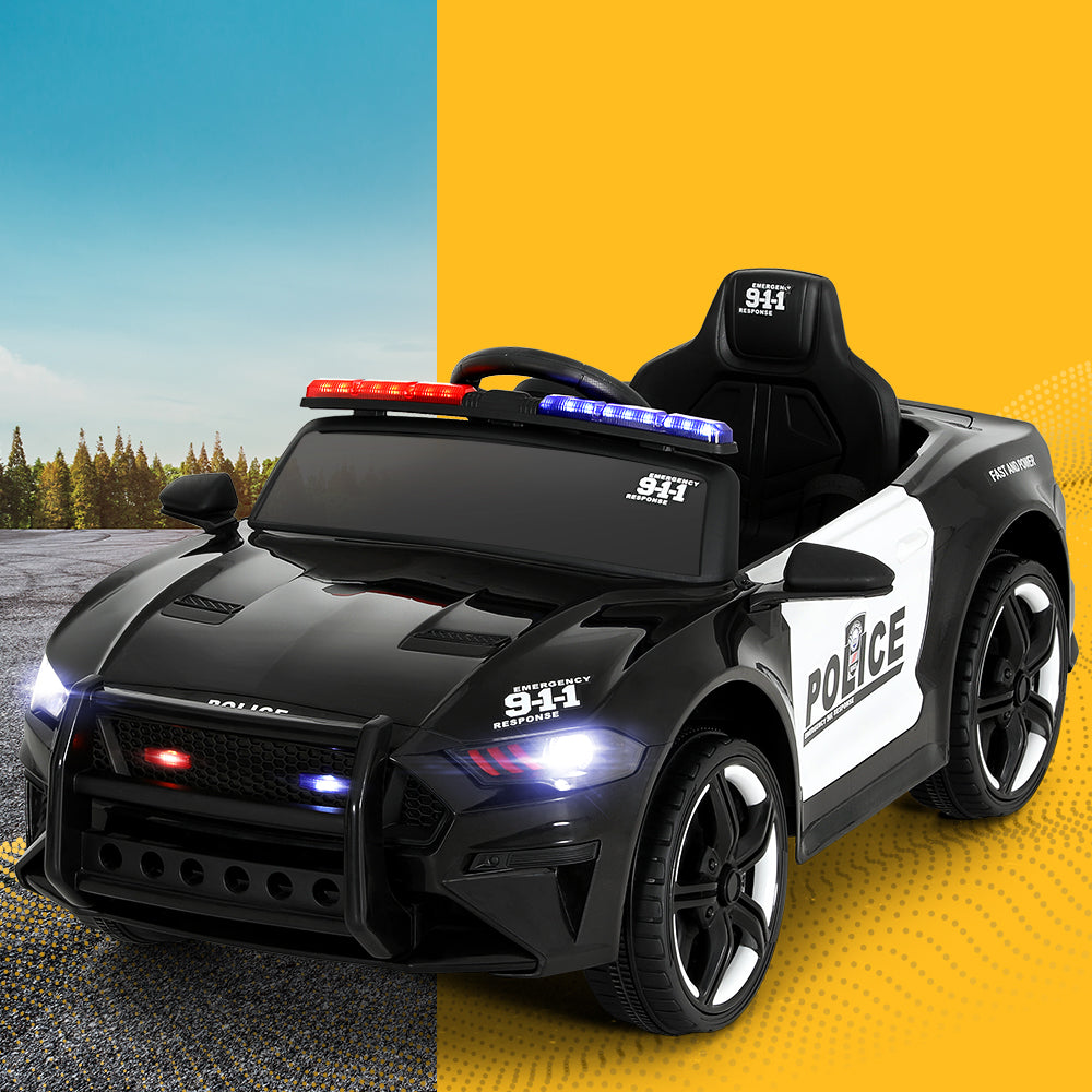 Rigo Kids Ride On Car Electric Patrol Police Cars Battery Powered Toys 12V Black RIGO