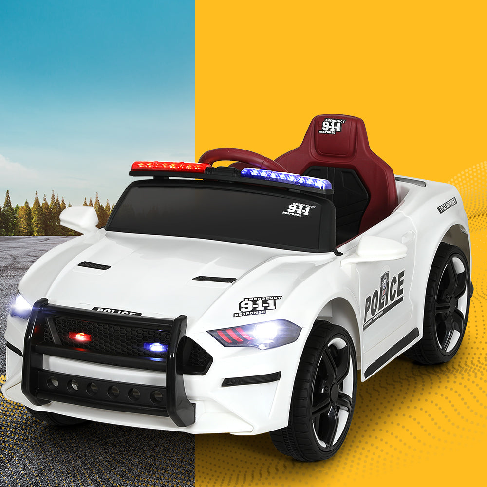 Rigo Kids Ride On Car Electric Patrol Police Cars Battery Powered Toys 12V White RIGO