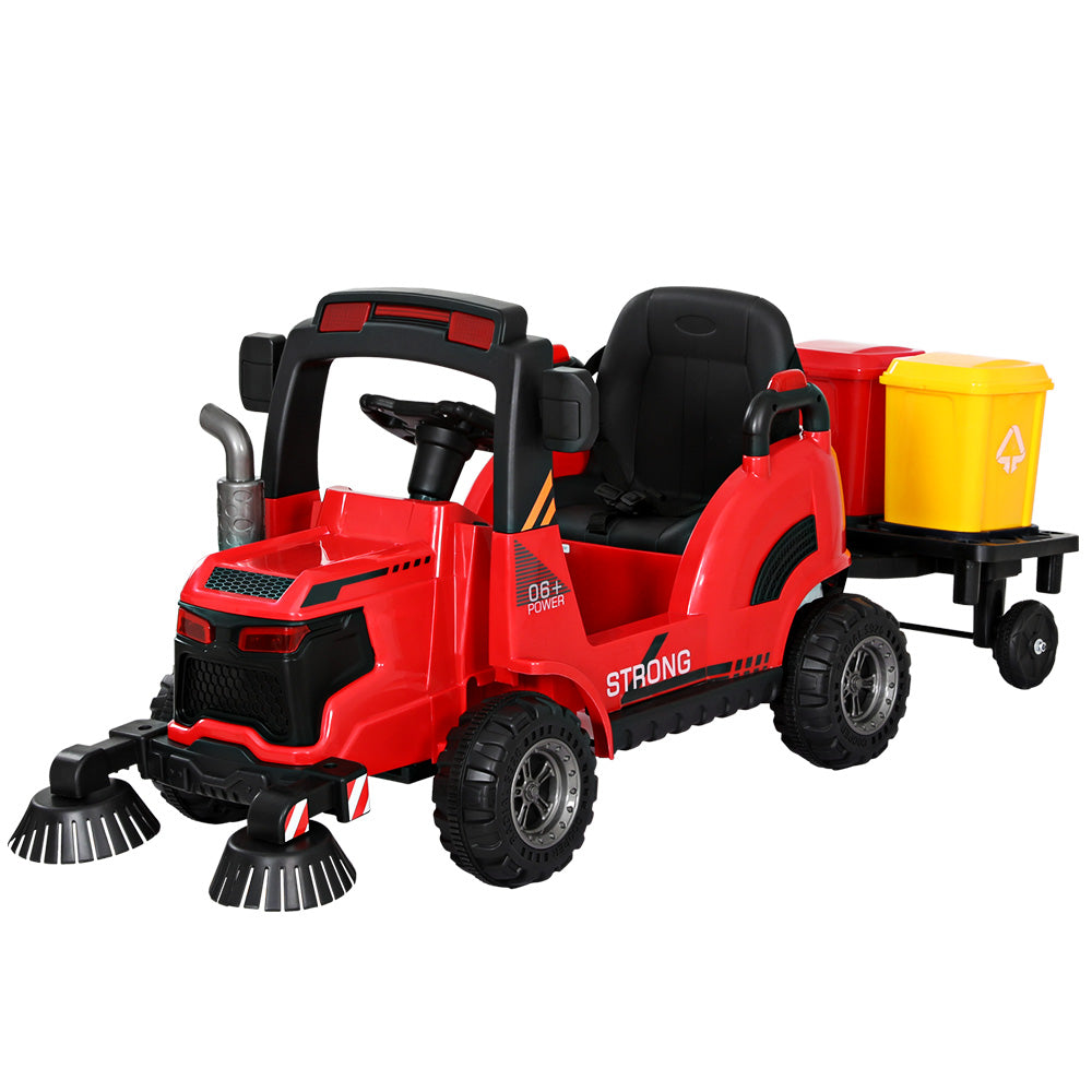 Rigo Kids Ride On Car Street Sweeper Truck w/Rotating Brushes Garbage Cans Red RIGO