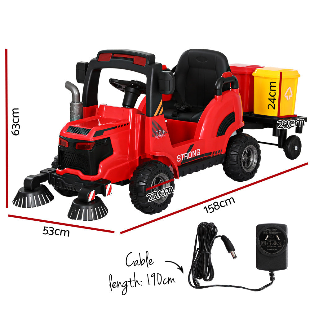 Rigo Kids Ride On Car Street Sweeper Truck w/Rotating Brushes Garbage Cans Red RIGO