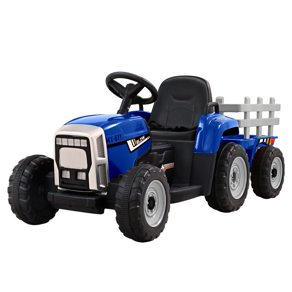 Rigo Ride On Car Tractor Trailer Toy Kids Electric Cars 12V Battery Blue RIGO