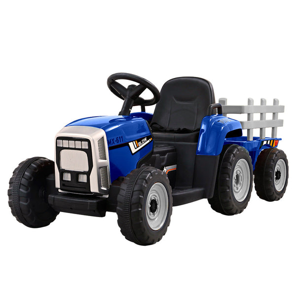 Rigo Ride On Car Tractor Trailer Toy Kids Electric Cars 12V Battery Blue RIGO