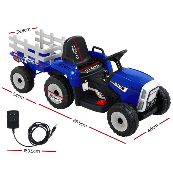 Rigo Ride On Car Tractor Trailer Toy Kids Electric Cars 12V Battery Blue RIGO