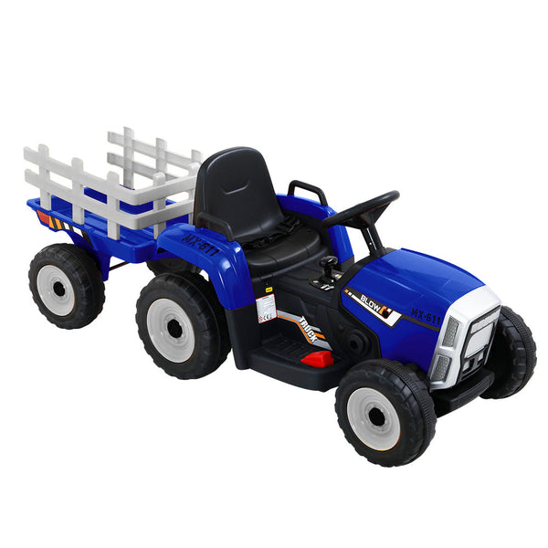 Rigo Ride On Car Tractor Trailer Toy Kids Electric Cars 12V Battery Blue RIGO