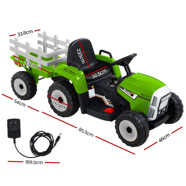 Rigo Ride On Car Tractor Trailer Toy Kids Electric Cars 12V Battery Green RIGO