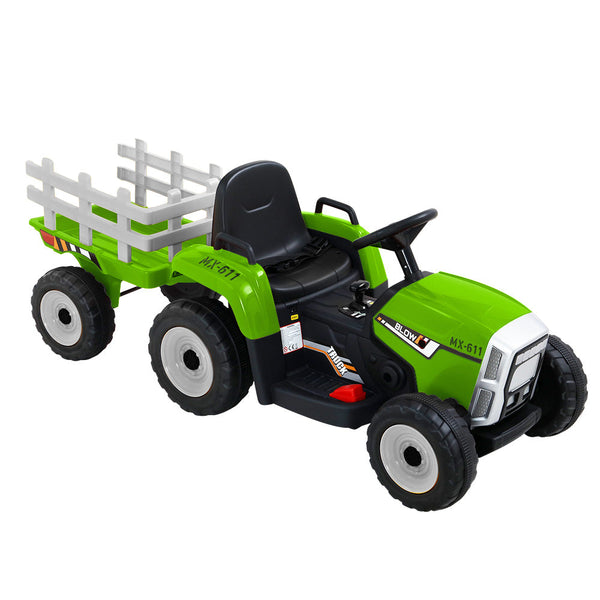 Rigo Ride On Car Tractor Trailer Toy Kids Electric Cars 12V Battery Green RIGO
