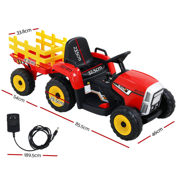 Rigo Ride On Car Tractor Trailer Toy Kids Electric Cars 12V Battery Red RIGO