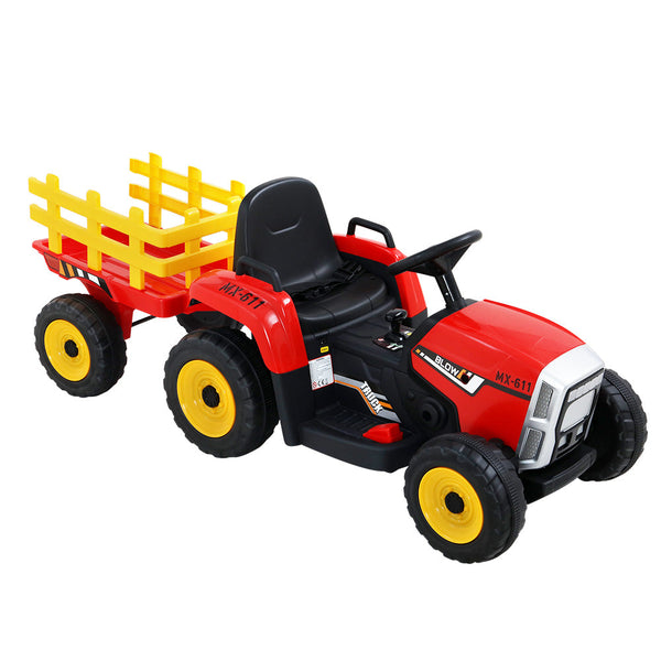 Rigo Ride On Car Tractor Trailer Toy Kids Electric Cars 12V Battery Red RIGO