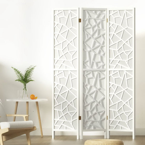 Artiss Clover Room Divider Screen Privacy Wood Dividers Stand 3 Panel White Artiss