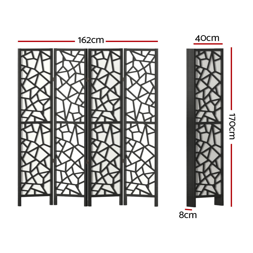 Artiss Clover Room Divider Screen Privacy Wood Dividers Stand 4 Panel Black Artiss