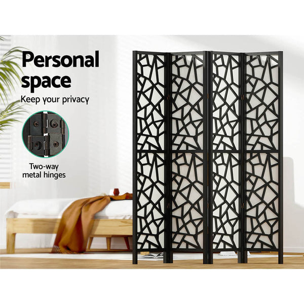 Artiss Clover Room Divider Screen Privacy Wood Dividers Stand 4 Panel Black Artiss