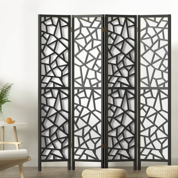 Artiss Clover Room Divider Screen Privacy Wood Dividers Stand 4 Panel Black Artiss