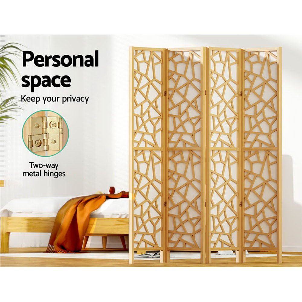 Artiss Clover Room Divider Screen Privacy Wood Dividers Stand 4 Panel Natural Artiss